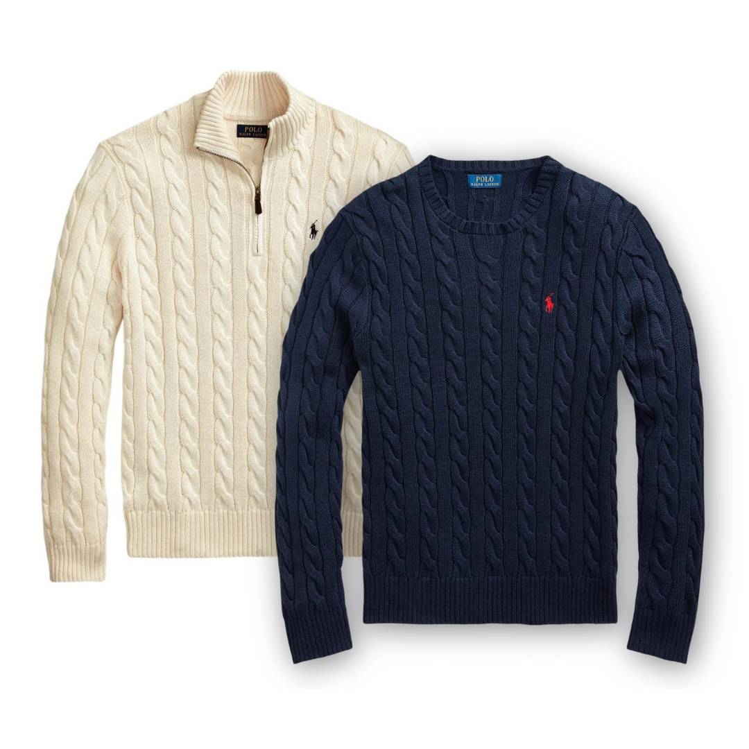 [Buy 1, Get 1 Free] R. Lauren Cable-Knit Sweater & Half-Zip sweater.